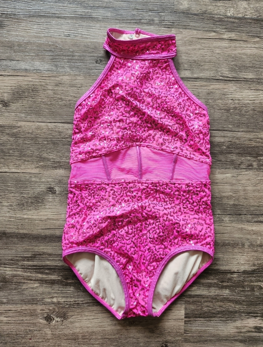 Balera Hot Pink Sequin Halter Dance Leotard Costume